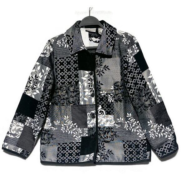 Drapers & Damons Black and White Patchwork Jacket Women's Medium Button Up - Picture 1 of 8